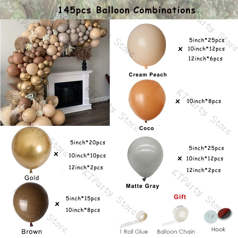 Retro Coffee Matte White Balloons Garland Arch Kit Boho Wedding Decoration Gender Reveal Birthday Baby Shower Decor Accessory - Originalsgroup