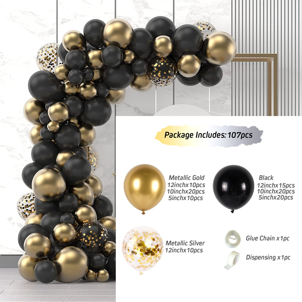 Black Gold Balloon Garland Arch Kit Confetti Latex Balloon 30th 40th 50th Birthday Party Balloons Decorations Adults Baby Shower - Originalsgroup