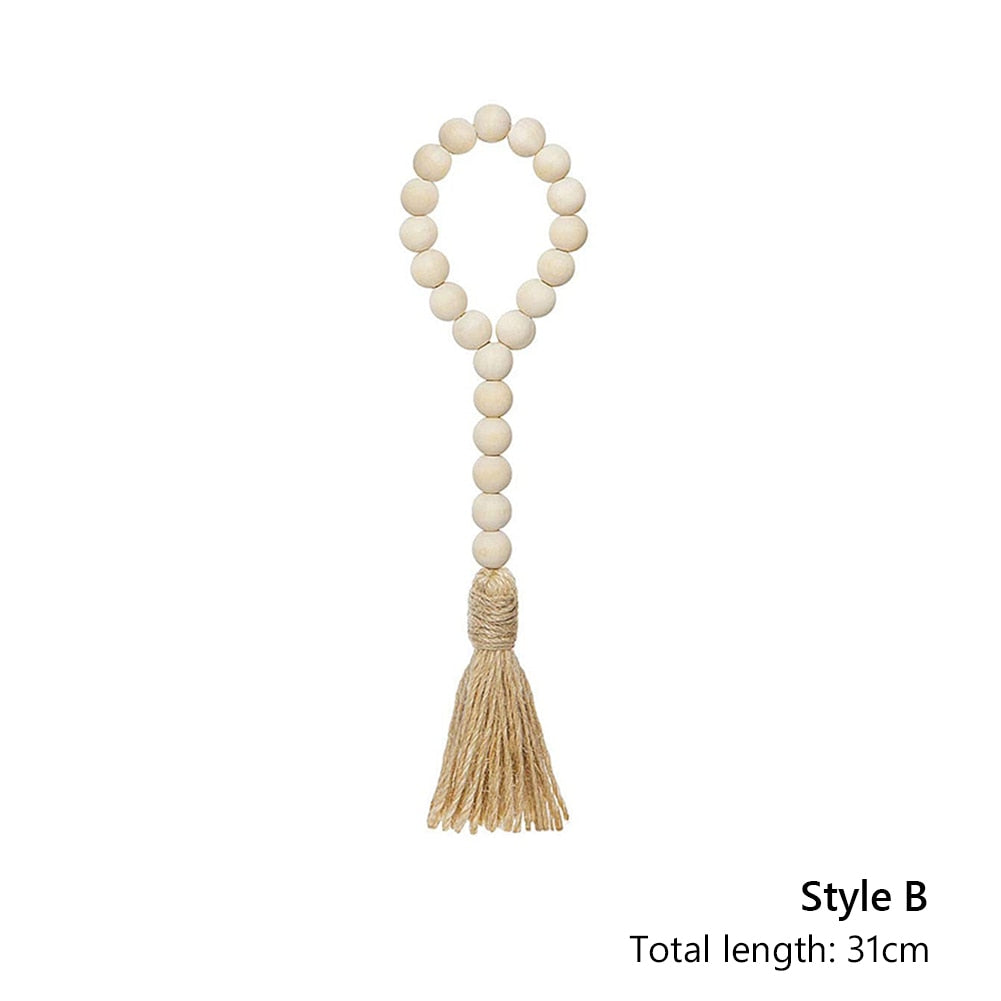 DIY Wooden Home Decoration Handmade Garland With Jute Rustic Tassel Wood Bead Garlands For Rattan Macrame Wall Hanging Boho Gift - Originalsgroup