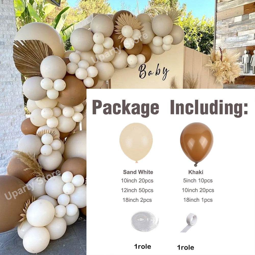 1 Set Khaki Sand White Balloons Arch Garland Kit Retro Coffee Brown White Sand Balloons Birthday Party Decorations Baby Shower - Originalsgroup
