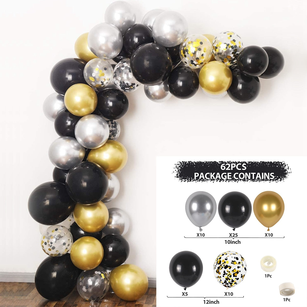 Black Gold Balloon Garland Arch Kit Confetti Latex Balloon 30th 40th 50th Birthday Party Balloons Decorations Adults Baby Shower - Originalsgroup