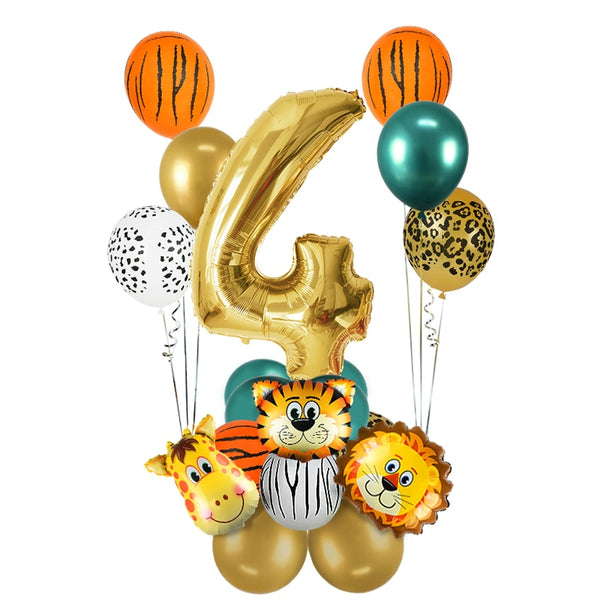 18Pcs Jungle Animal Balloons Set Chrome Metallic Latex Balloon 32inch Gold Number Globos Kids Birthday Party Baby Shower Decor - Originalsgroup
