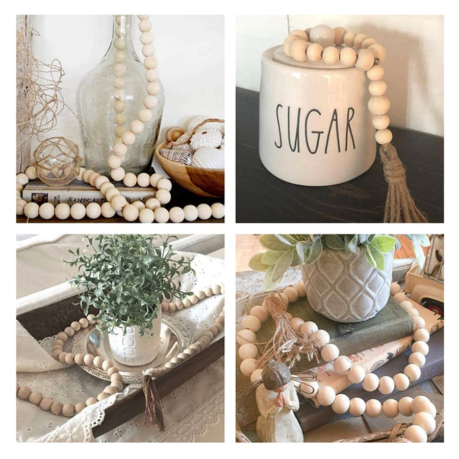 DIY Wooden Home Decoration Handmade Garland With Jute Rustic Tassel Wood Bead Garlands For Rattan Macrame Wall Hanging Boho Gift - Originalsgroup