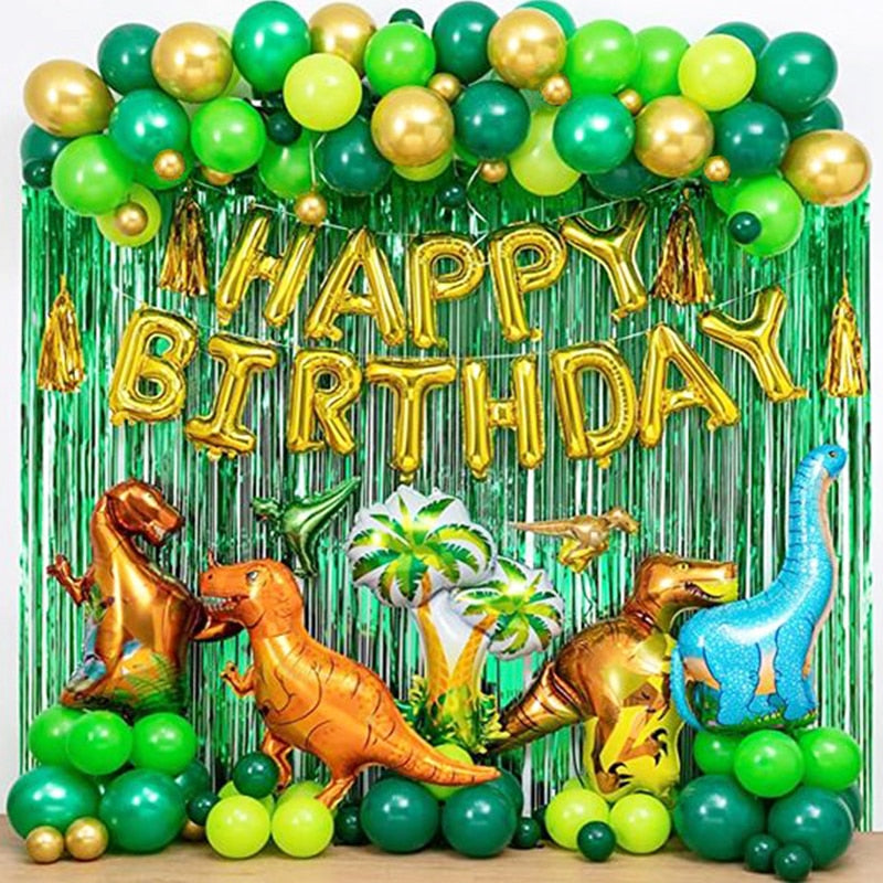97pcs Dinosaur Birthday Party Decoration Balloons Arch Garland Kit Happy Birthday Balloons foil Curtains dino Themed Party Favor - Originalsgroup