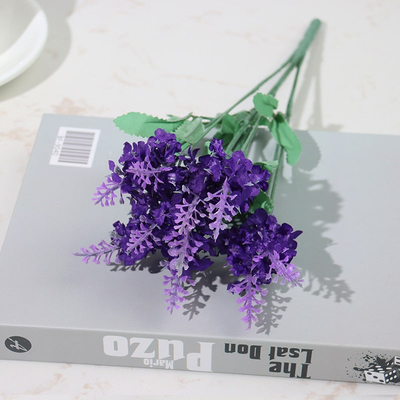 Artificial Flowers Flocked Plastic Lavender Bundle Fake Plants Wedding Bridle Bouquet Indoor Outdoor Home Kitchen Office Table - Originalsgroup