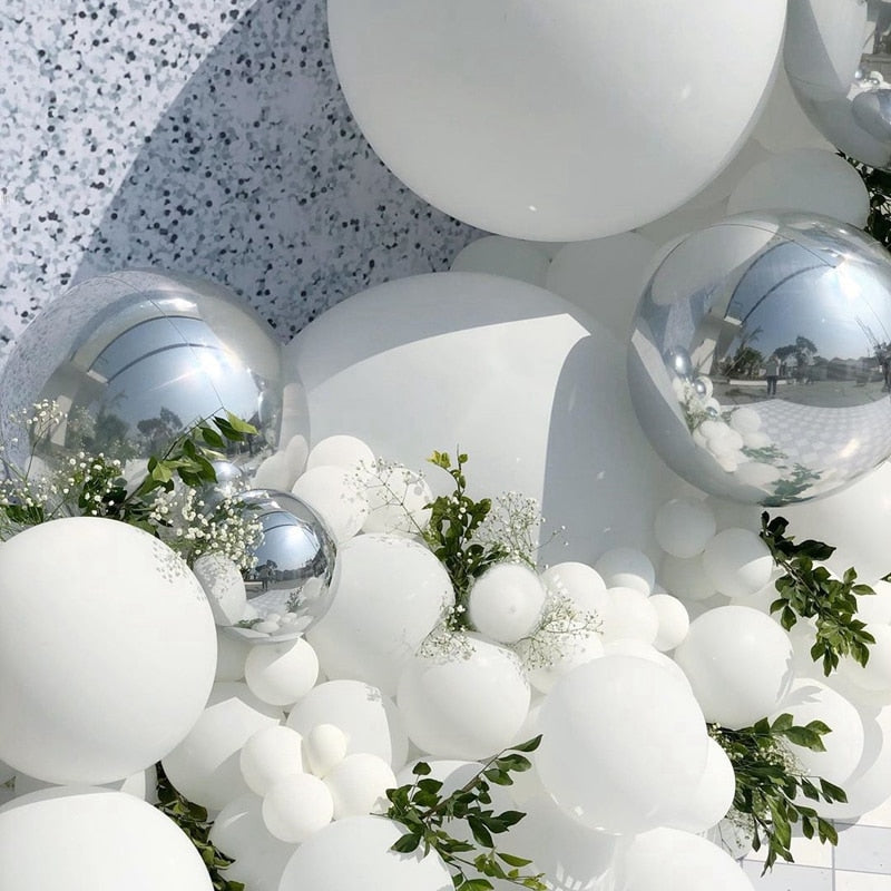 101pcs Silver 4D White Balloons Garland Silver Confetti Balloon Arch Birthday Baby Shower Wedding Anniversary Party Decorations - Originalsgroup