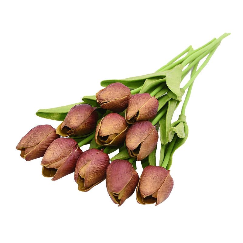 10PCS Tulip Artificial Flower Real Touch Artificial Bouquet PE Fake Flower for Wedding Decoration Flowers Home Garden Decor - Originalsgroup