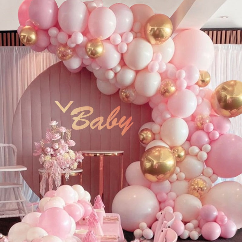 Balloons Arch Set Pink White Gold And Confetti Balloon Garland Wedding Baby Baptism Shower Birthday Party Balloon Decoration - Originalsgroup