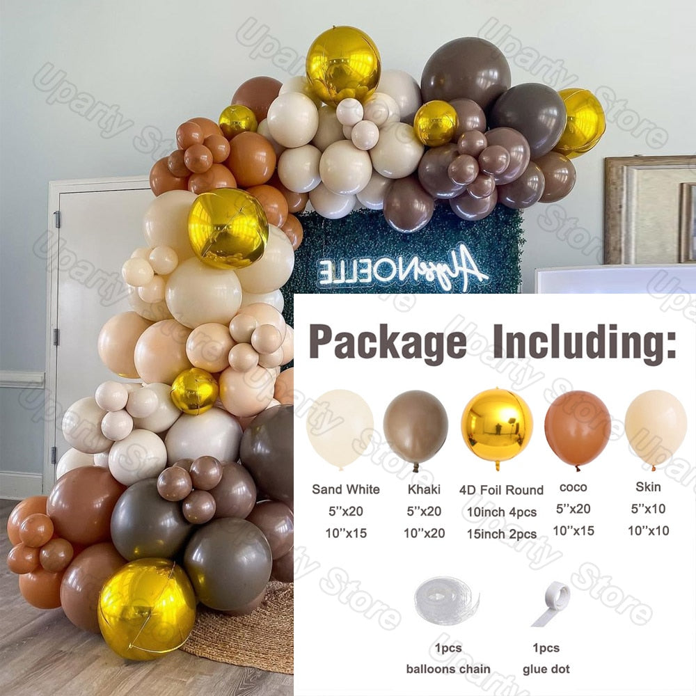 1 Set Khaki Sand White Balloons Arch Garland Kit Retro Coffee Brown White Sand Balloons Birthday Party Decorations Baby Shower - Originalsgroup