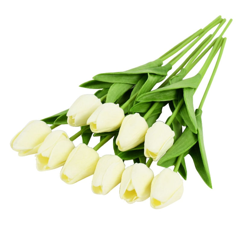 10PCS Tulip Artificial Flower Real Touch Artificial Bouquet PE Fake Flower for Wedding Decoration Flowers Home Garden Decor - Originalsgroup