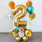 18Pcs Jungle Animal Balloons Set Chrome Metallic Latex Balloon 32inch Gold Number Globos Kids Birthday Party Baby Shower Decor - Originalsgroup