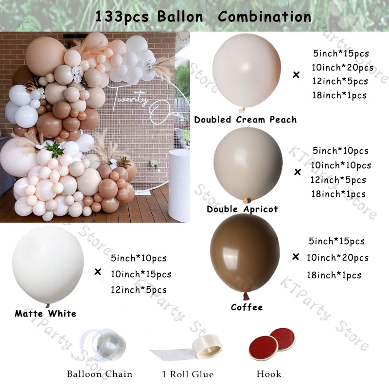 Retro Coffee Matte White Balloons Garland Arch Kit Boho Wedding Decoration Gender Reveal Birthday Baby Shower Decor Accessory - Originalsgroup