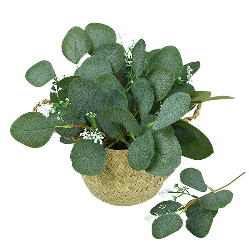 5pcs Artificial Plants Green Eucalyptus Leaves DIY Bridal Bouquet Fake Flowers For Home Garden Party Wedding Flower Decorations - Originalsgroup