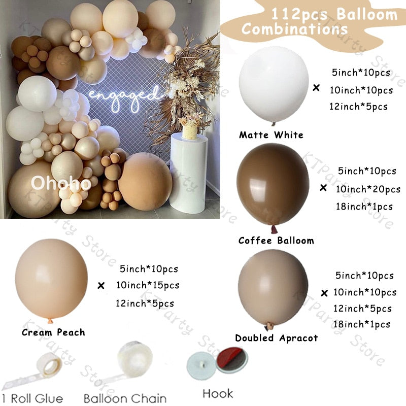 Retro Coffee Matte White Balloons Garland Arch Kit Boho Wedding Decoration Gender Reveal Birthday Baby Shower Decor Accessory - Originalsgroup