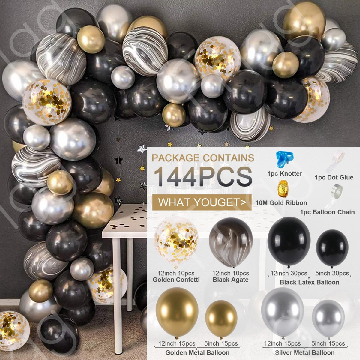 Black Gold Balloon Garland Arch Kit Confetti Latex Balloon 30th 40th 50th Birthday Party Balloons Decorations Adults Baby Shower - Originalsgroup