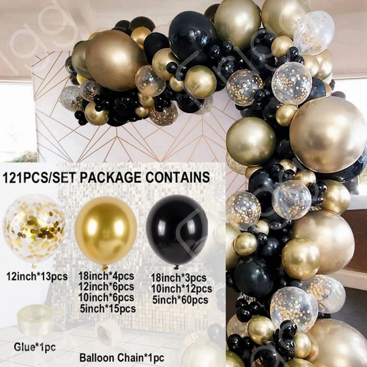 Black Gold Balloon Garland Arch Kit Confetti Latex Balloon 30th 40th 50th Birthday Party Balloons Decorations Adults Baby Shower - Originalsgroup