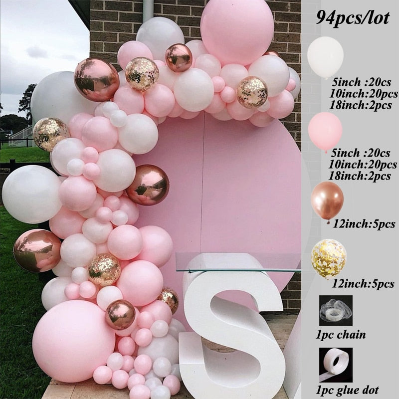 115pcs Balloon Arch Garland Rose Gold Chorme Metallic Balloons Pink Globos Happy Birthday Party Decorations Wedding Baby shower - Originalsgroup