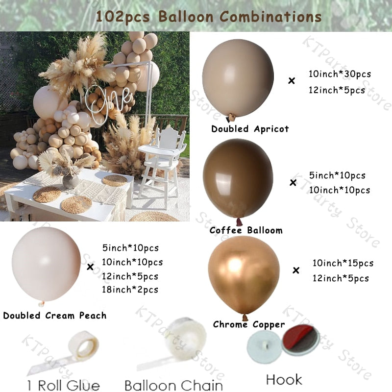 Retro Coffee Matte White Balloons Garland Arch Kit Boho Wedding Decoration Gender Reveal Birthday Baby Shower Decor Accessory - Originalsgroup