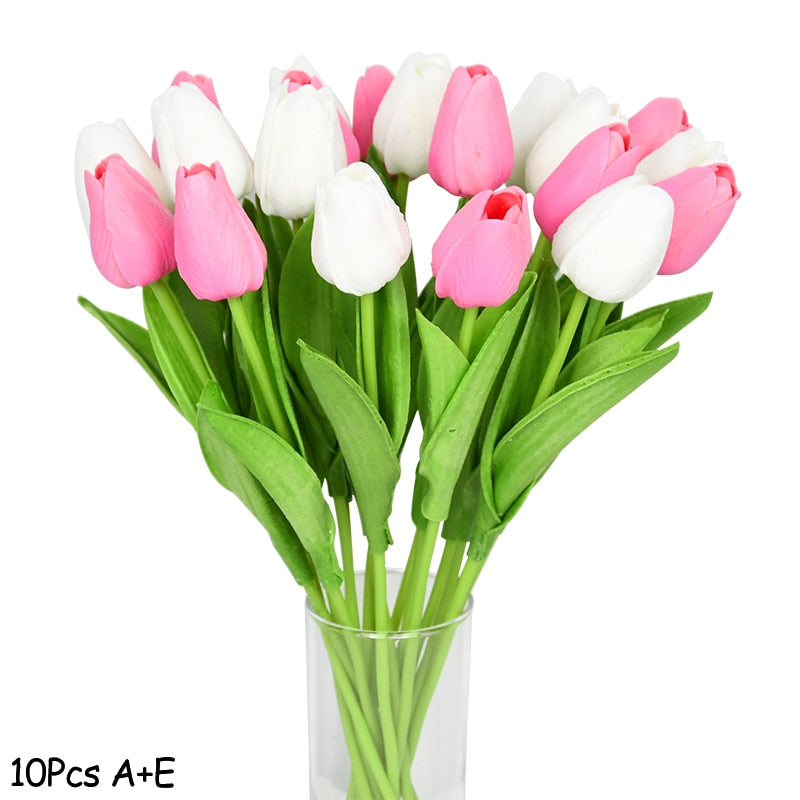 10PCS Tulip Artificial Flower Real Touch Artificial Bouquet PE Fake Flower for Wedding Decoration Flowers Home Garden Decor - Originalsgroup