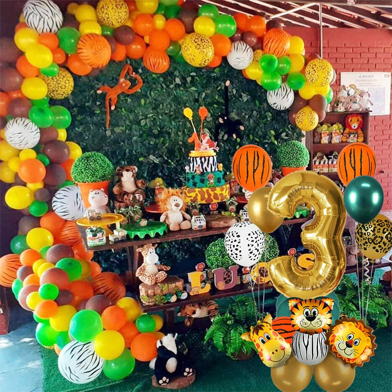 18Pcs Jungle Animal Balloons Set Chrome Metallic Latex Balloon 32inch Gold Number Globos Kids Birthday Party Baby Shower Decor - Originalsgroup