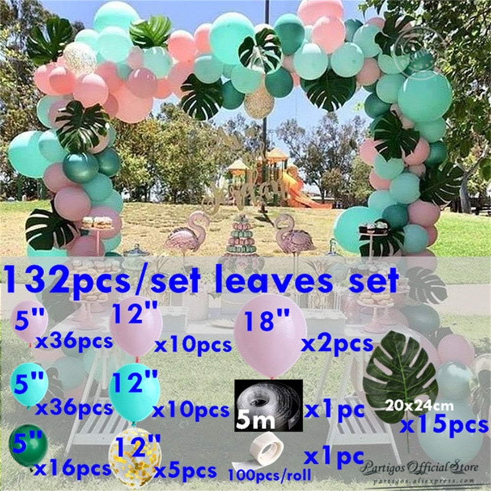 Summer Tropical Hawaii Island Party Balloons Garland kit,Hawaii Monstera Leaves Birthday Party Supplies,Blue Pink Balloon arch - Originalsgroup