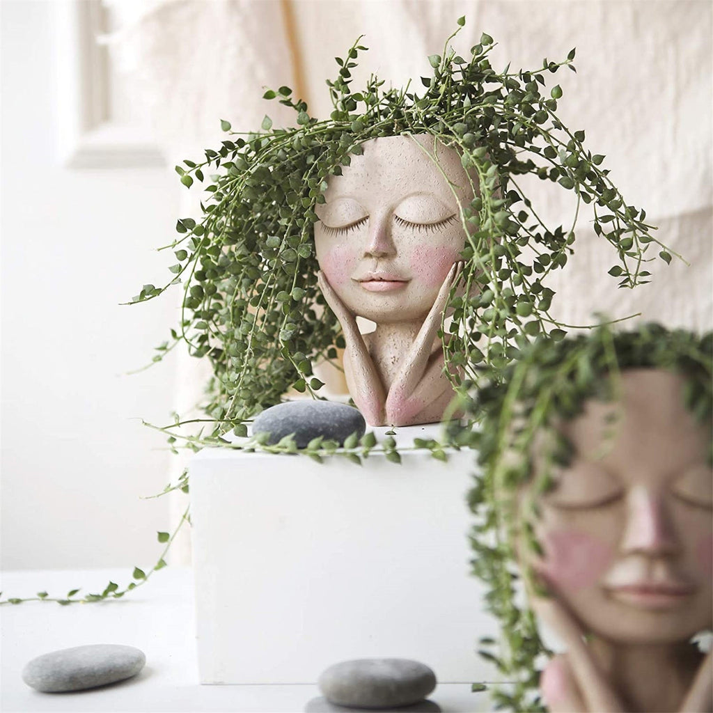 Girls Face Head Flower Planter Succulent Plant Flower Container Pot Flowerpot Figure Garden Decor Nordic Tabletop Ornament H5 - Originalsgroup