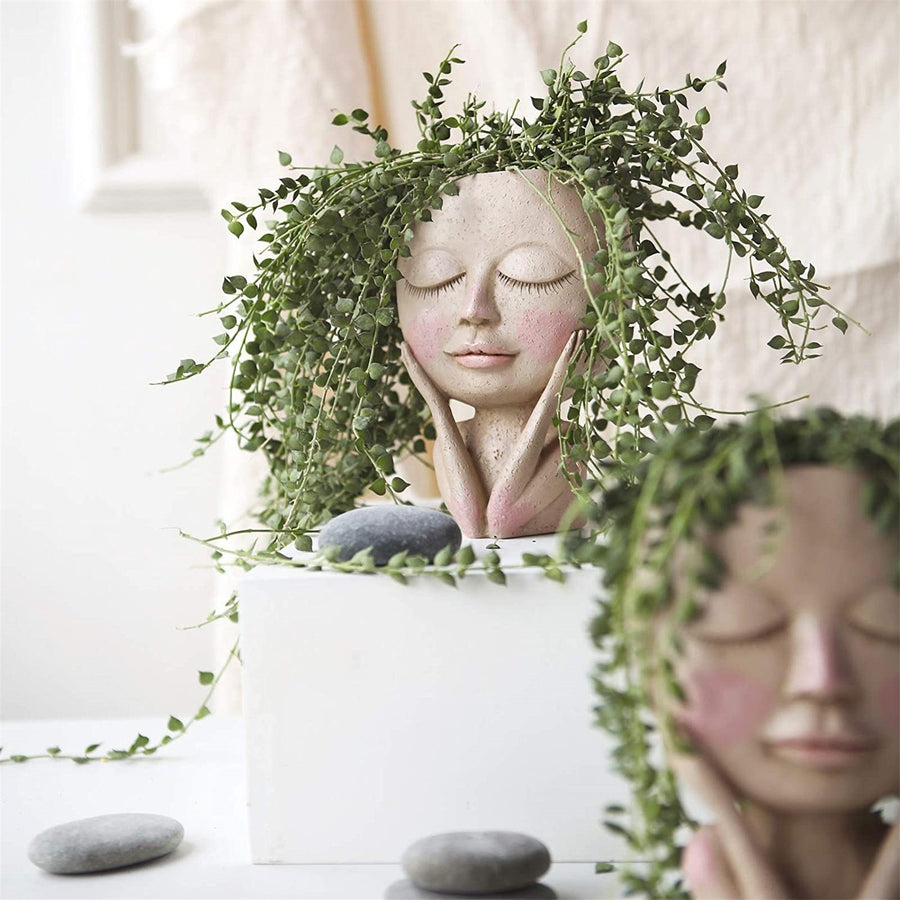 Girls Face Head Flower Planter Succulent Plant Flower Container Pot Flowerpot Figure Garden Decor Nordic Tabletop Ornament H5 - Originalsgroup