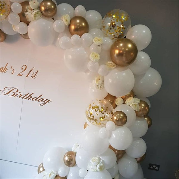 98 pcs White Balloons Garland Arch Kit Confetti Metallic Gold Pastel Latex Balloon Baby Shower Birthday Graduation Party Decor - Originalsgroup