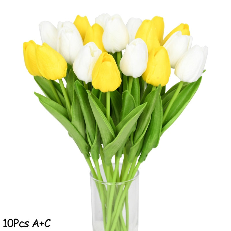10PCS Tulip Artificial Flower Real Touch Artificial Bouquet PE Fake Flower for Wedding Decoration Flowers Home Garden Decor - Originalsgroup