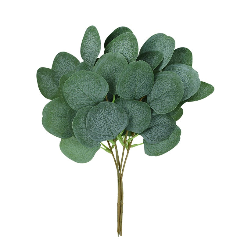 5pcs Artificial Plants Green Eucalyptus Leaves DIY Bridal Bouquet Fake Flowers For Home Garden Party Wedding Flower Decorations - Originalsgroup