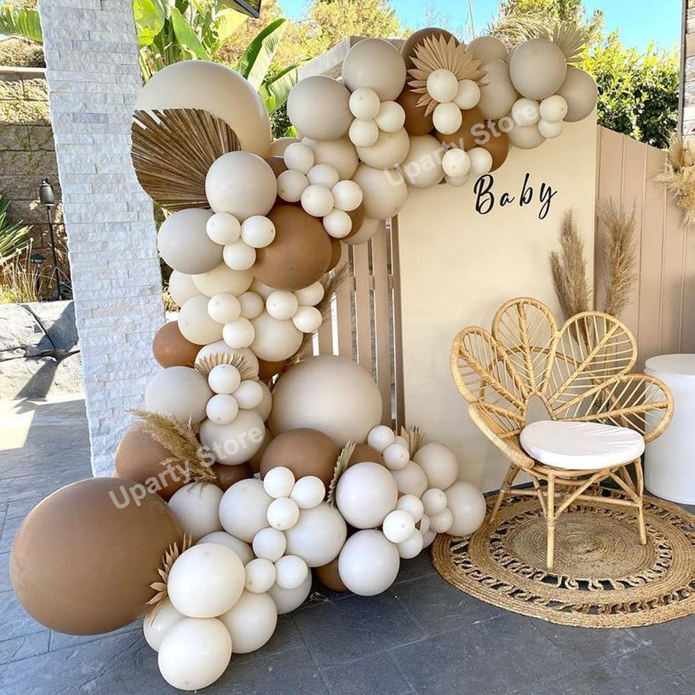 1 Set Khaki Sand White Balloons Arch Garland Kit Retro Coffee Brown White Sand Balloons Birthday Party Decorations Baby Shower - Originalsgroup