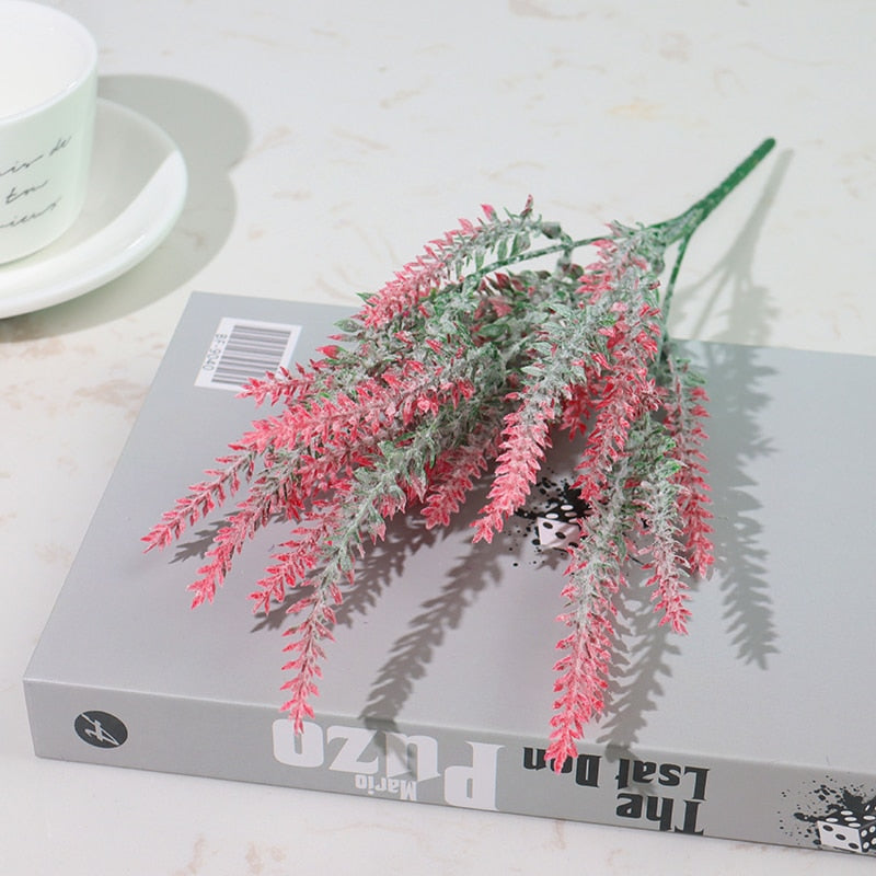 Artificial Flowers Flocked Plastic Lavender Bundle Fake Plants Wedding Bridle Bouquet Indoor Outdoor Home Kitchen Office Table - Originalsgroup