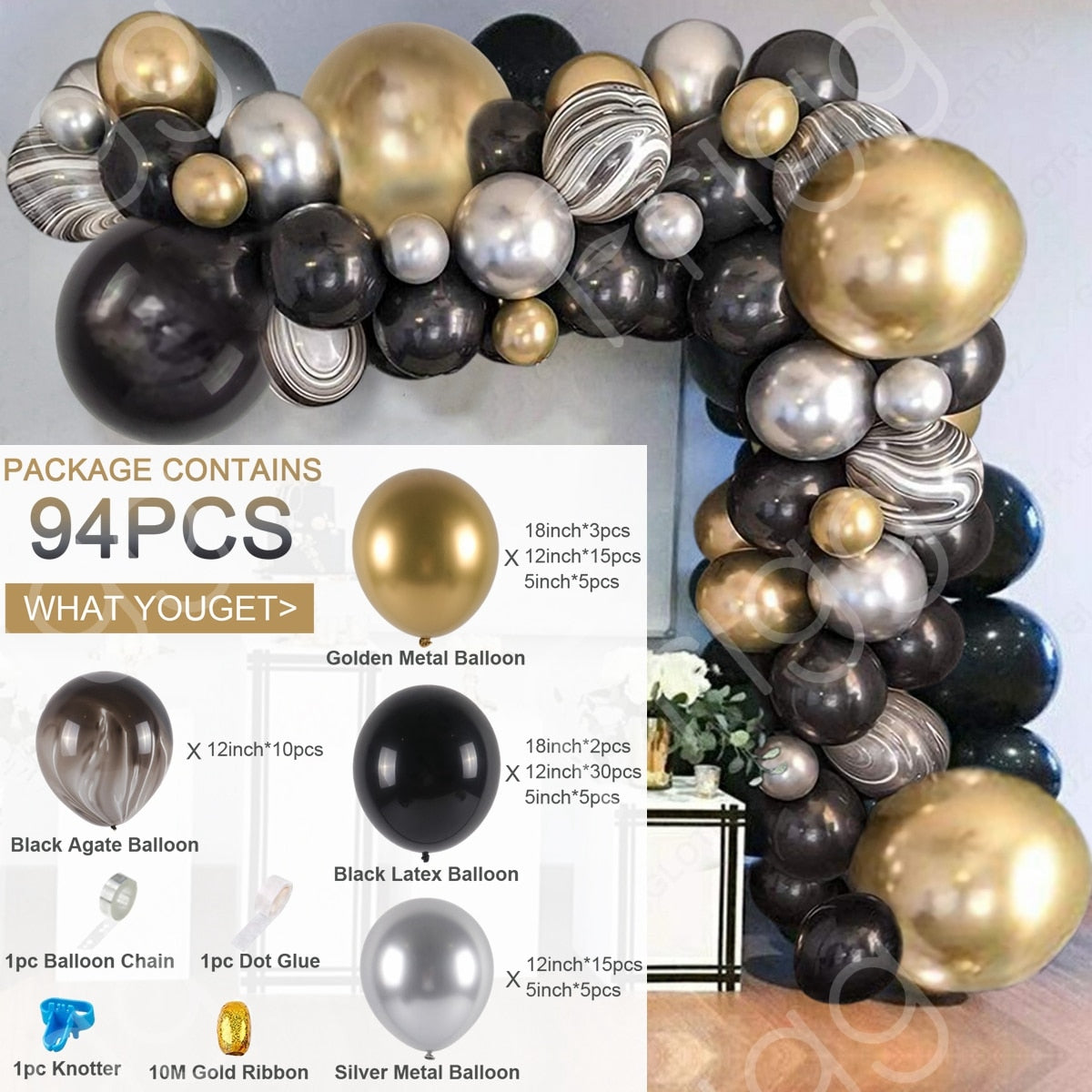 Black Gold Balloon Garland Arch Kit Confetti Latex Balloon 30th 40th 50th Birthday Party Balloons Decorations Adults Baby Shower - Originalsgroup