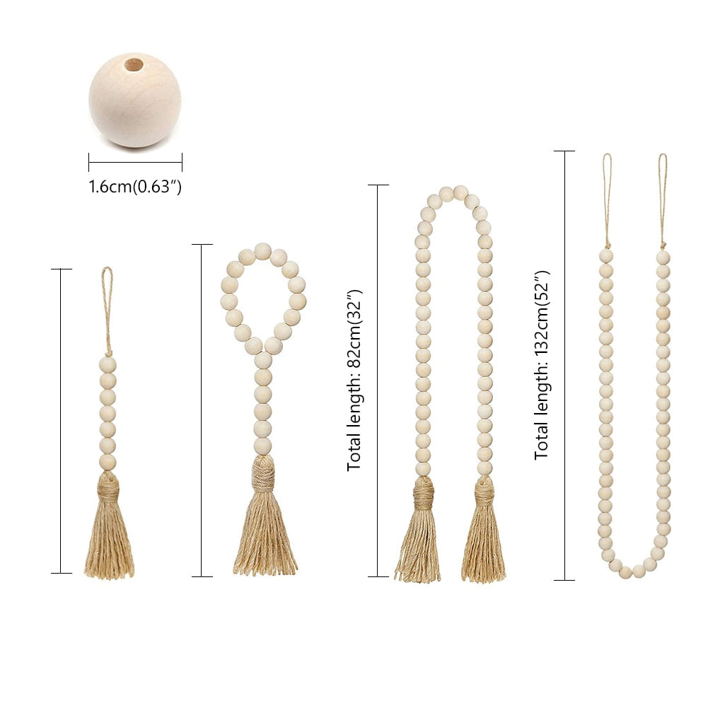 DIY Wooden Home Decoration Handmade Garland With Jute Rustic Tassel Wood Bead Garlands For Rattan Macrame Wall Hanging Boho Gift - Originalsgroup