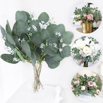 5pcs Artificial Plants Green Eucalyptus Leaves DIY Bridal Bouquet Fake Flowers For Home Garden Party Wedding Flower Decorations - Originalsgroup
