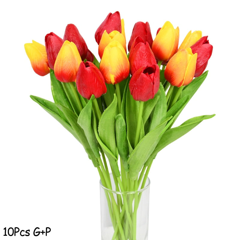 10PCS Tulip Artificial Flower Real Touch Artificial Bouquet PE Fake Flower for Wedding Decoration Flowers Home Garden Decor - Originalsgroup