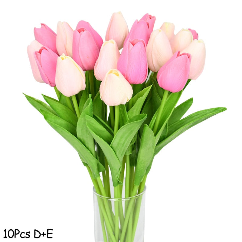 10PCS Tulip Artificial Flower Real Touch Artificial Bouquet PE Fake Flower for Wedding Decoration Flowers Home Garden Decor - Originalsgroup