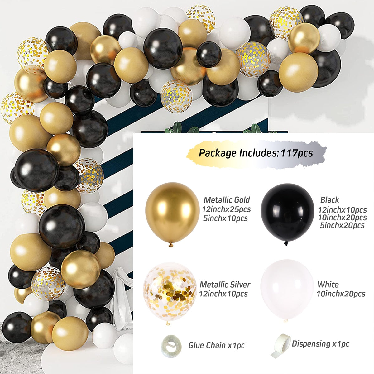 Black Gold Balloon Garland Arch Kit Confetti Latex Balloon 30th 40th 50th Birthday Party Balloons Decorations Adults Baby Shower - Originalsgroup