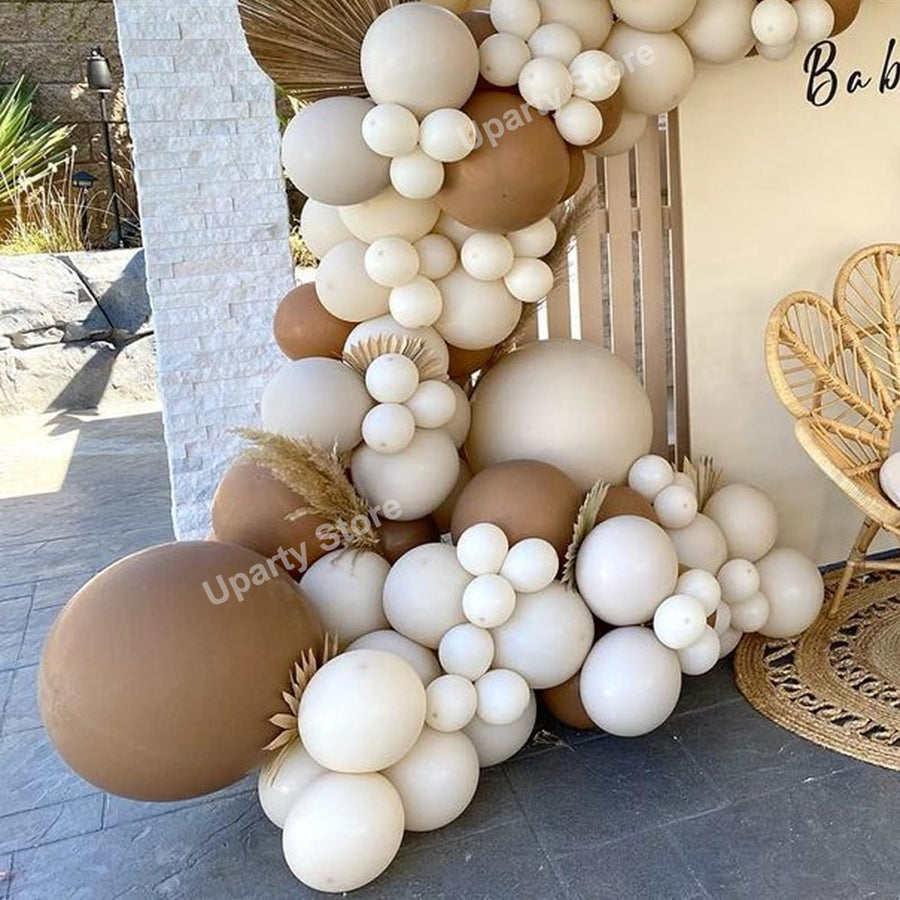 1 Set Khaki Sand White Balloons Arch Garland Kit Retro Coffee Brown White Sand Balloons Birthday Party Decorations Baby Shower - Originalsgroup