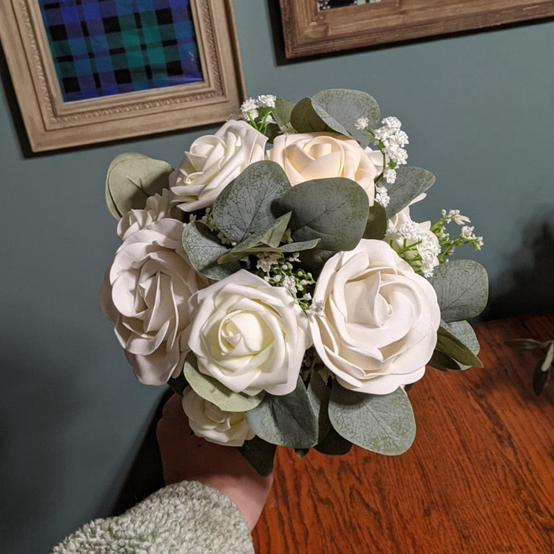 5pcs Artificial Plants Green Eucalyptus Leaves DIY Bridal Bouquet Fake Flowers For Home Garden Party Wedding Flower Decorations - Originalsgroup