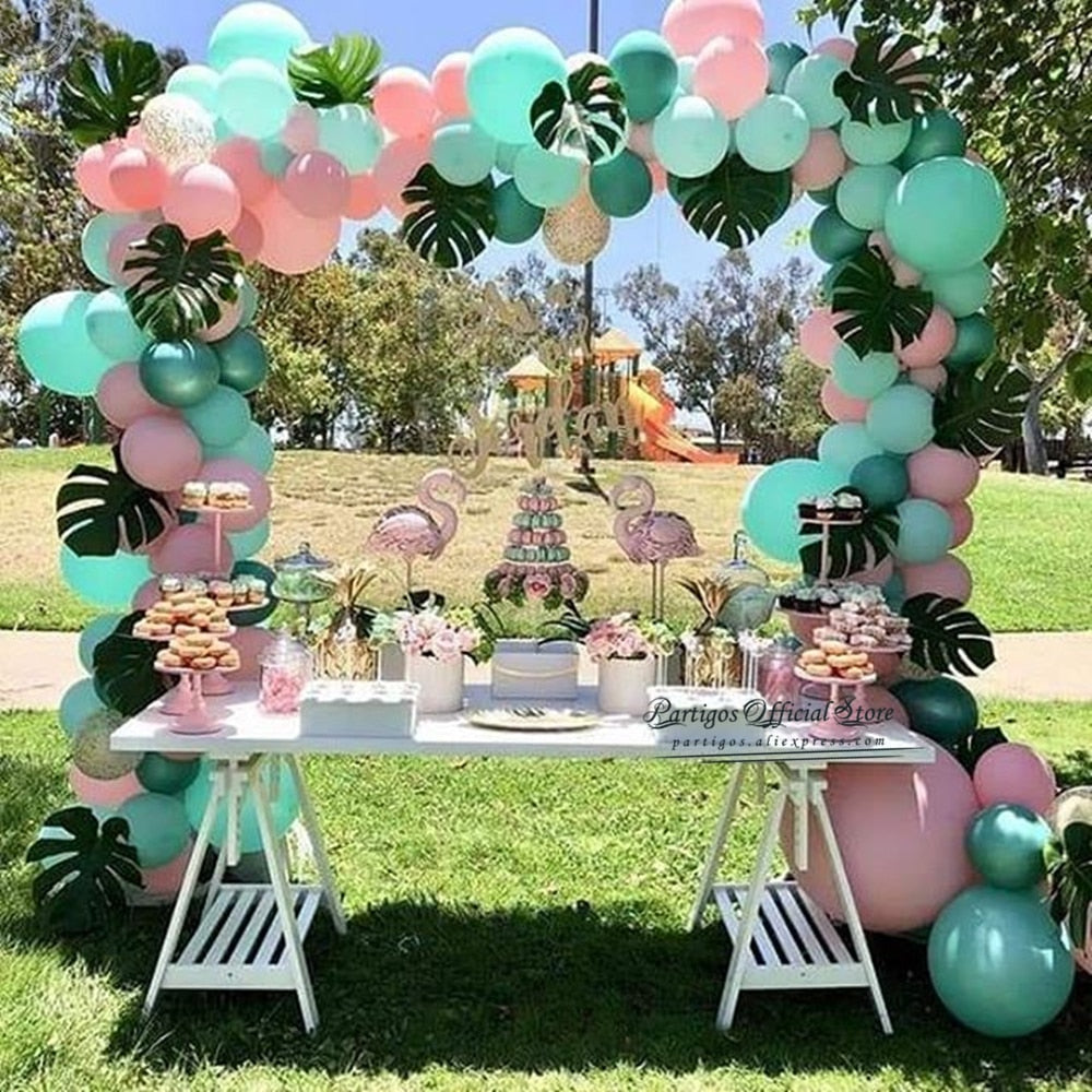 Summer Tropical Hawaii Island Party Balloons Garland kit,Hawaii Monstera Leaves Birthday Party Supplies,Blue Pink Balloon arch - Originalsgroup