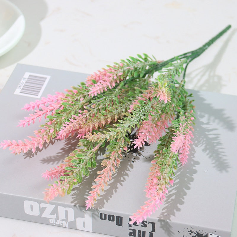 Artificial Flowers Flocked Plastic Lavender Bundle Fake Plants Wedding Bridle Bouquet Indoor Outdoor Home Kitchen Office Table - Originalsgroup