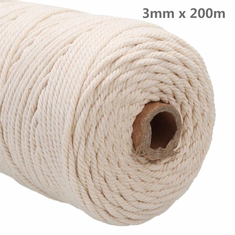1-3mm 100% Natural Cotton Macrame Cord Twisted Diameter Length For DIY Home Textile Craft Macrame Artisan String 100m/200m/400m - Originalsgroup
