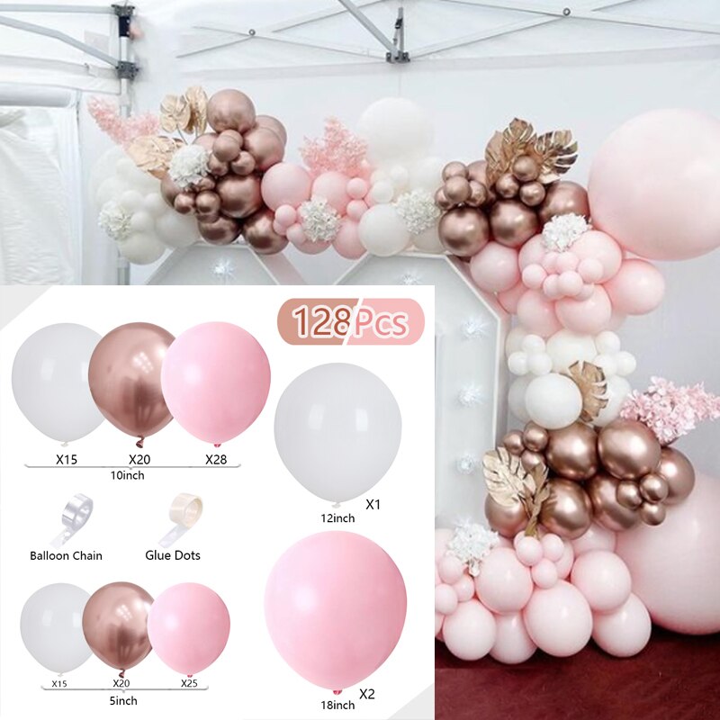 Balloons Arch Set Pink White Gold And Confetti Balloon Garland Wedding Baby Baptism Shower Birthday Party Balloon Decoration - Originalsgroup