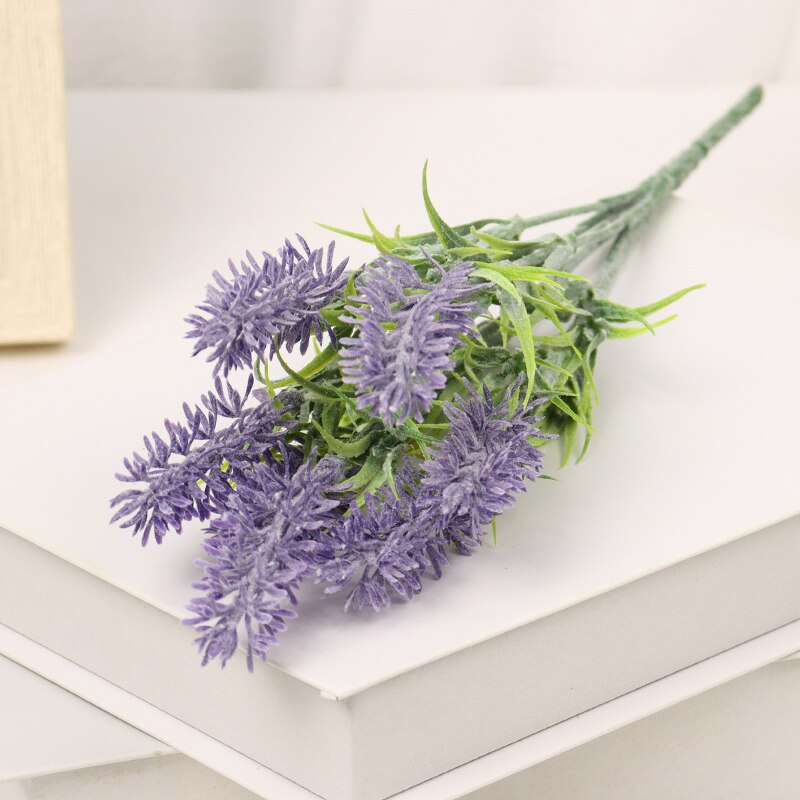 Artificial Flowers Flocked Plastic Lavender Bundle Fake Plants Wedding Bridle Bouquet Indoor Outdoor Home Kitchen Office Table - Originalsgroup