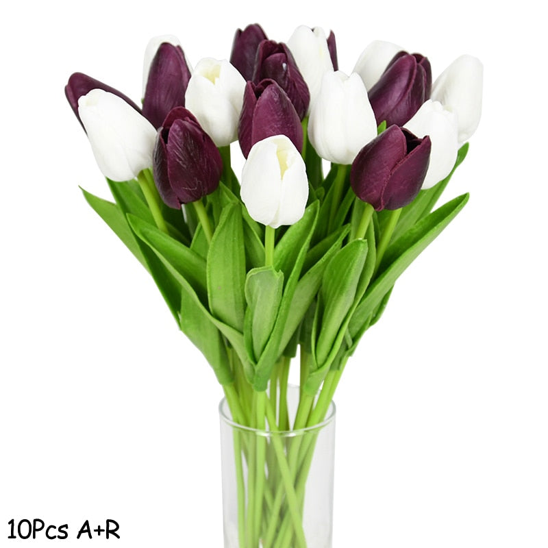 10PCS Tulip Artificial Flower Real Touch Artificial Bouquet PE Fake Flower for Wedding Decoration Flowers Home Garden Decor - Originalsgroup