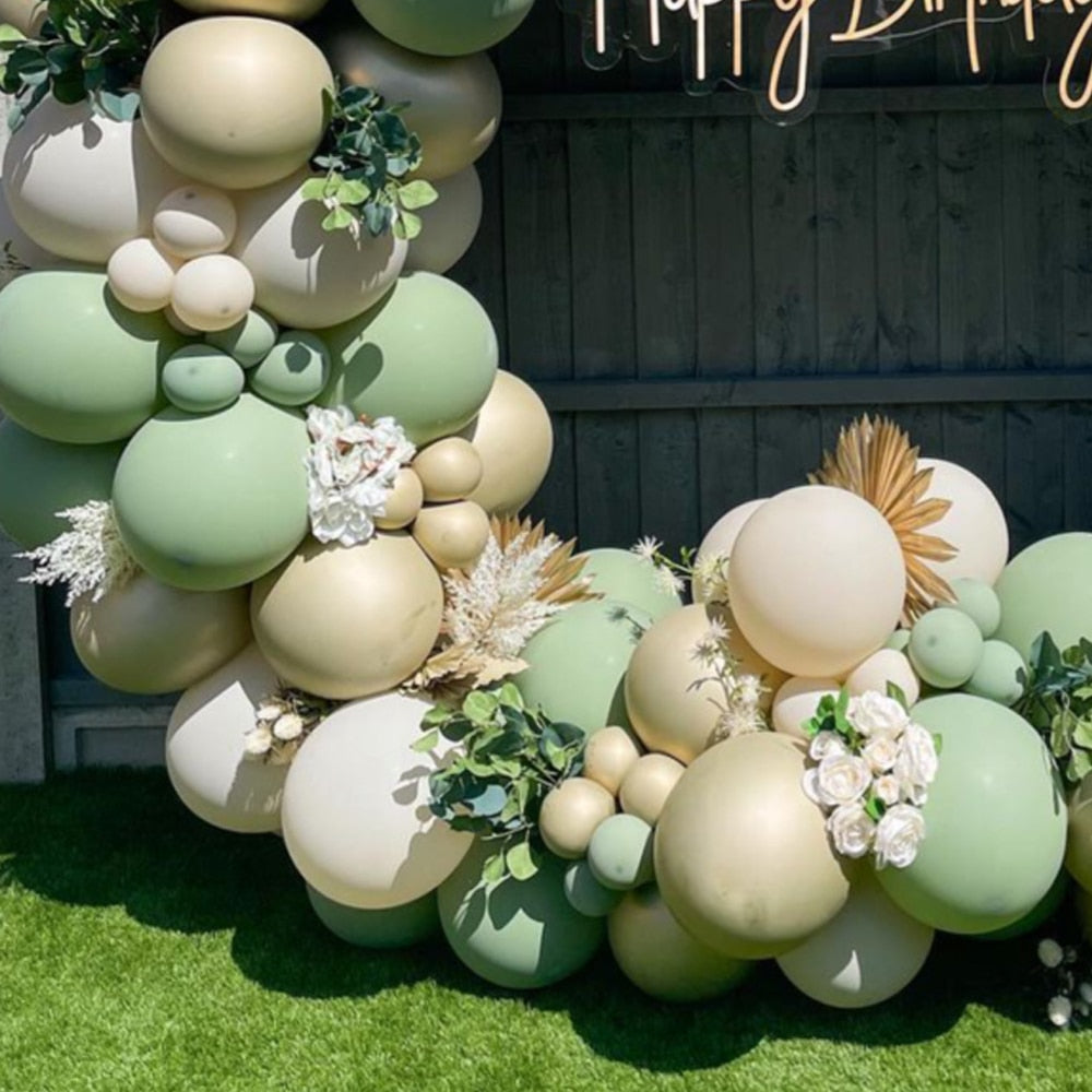 162Pcs Avocado Green Balloons Garland Arch Creamy White Retro Olive Green Balloon for Wedding Birthday Party Background Decor - Originalsgroup