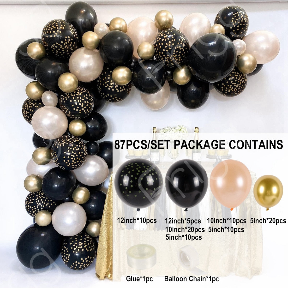 Black Gold Balloon Garland Arch Kit Confetti Latex Balloon 30th 40th 50th Birthday Party Balloons Decorations Adults Baby Shower - Originalsgroup
