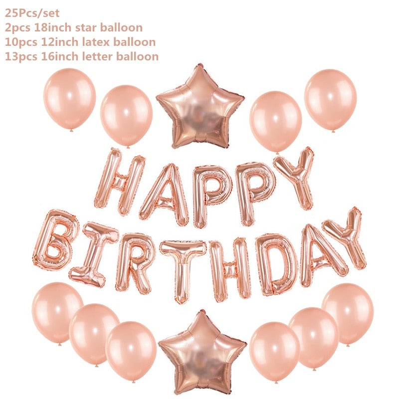 Rose Gold Wedding Birthday Party Balloons Happy Birthday Letter Foil Balloon Baby Shower Anniversary Event Party Decor Supplies - Originalsgroup