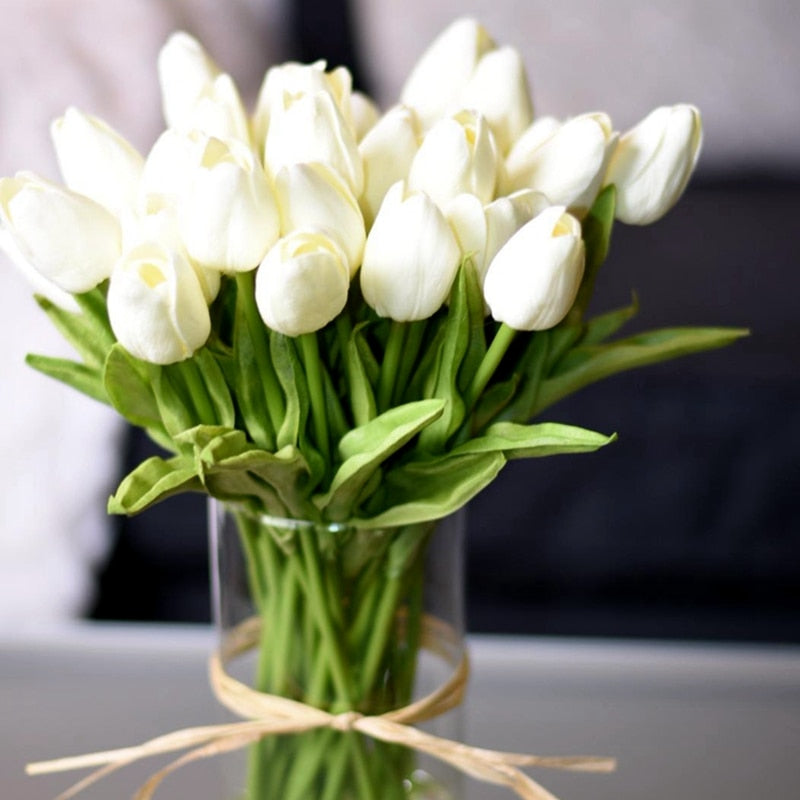 10PCS Tulip Artificial Flower Real Touch Artificial Bouquet PE Fake Flower for Wedding Decoration Flowers Home Garden Decor - Originalsgroup